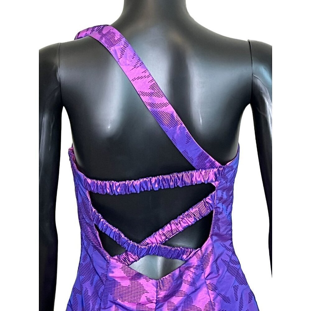 Roberta Purple One Shoulder Jacquard Mini Dress Sz 6 Cocktail Wedding Guest - Picture 6 of 9